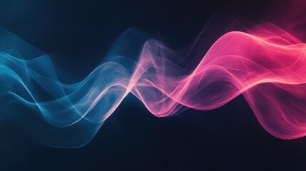 Poster - Abstract wavy lines in shades of pink and blue moving across a dark background, creating a sense of motion, energy, and fluidity, great for tech and creative projects