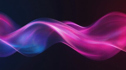Poster - Abstract wavy lines in shades of pink and blue moving across a dark background, creating a sense of motion, energy, and fluidity, great for tech and creative projects
