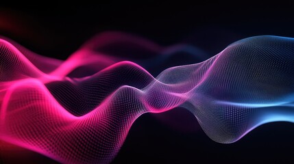 Poster - Abstract wavy lines in shades of pink and blue moving across a dark background, creating a sense of motion, energy, and fluidity, great for tech and creative projects