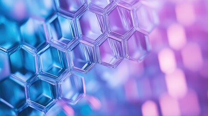 Poster - Complex geometric abstract lines forming hexagonal patterns in gradient shades of blue and purple, evoking technology and digital networks