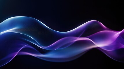 Poster - curved abstract lines in shades of purple and blue, moving in a wave-like motion across a black back