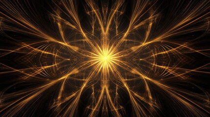 Poster - Glowing golden abstract lines radiating from a central point, forming intricate patterns on a black background, evoking luxury and elegance