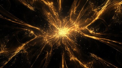 Poster - Glowing golden abstract lines radiating from a central point, forming intricate patterns on a black background, evoking luxury and elegance
