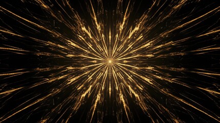 Poster - Glowing golden abstract lines radiating from a central point, forming intricate patterns on a black background, evoking luxury and elegance