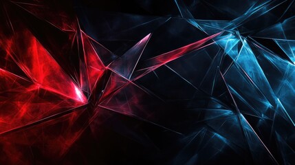 Poster - Sharp, angular abstract lines intersecting on a dark background, with glowing edges in red and blue, evoking a sense of conflict and power -