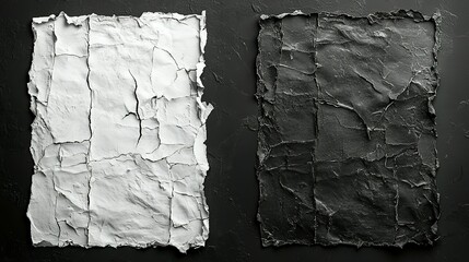 Two Pieces of Crumpled Paper on Black Background