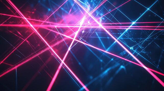 Sleek laser lights crossing in the air, forming intricate patterns of glowing lines on a dark background, perfect for sci-fi themes