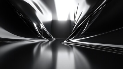 Poster - sleek white light reflected off a shiny black surface, creating smooth gradients and a sense of luxu