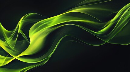 Poster - Smooth flowing abstract lines in a neon green hue, intertwining on a black background, evoking themes of technology, energy, and innovation
