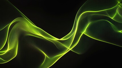 Poster - Smooth flowing abstract lines in a neon green hue, intertwining on a black background, evoking themes of technology, energy, and innovation