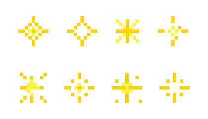 Wall Mural - pixel star retro 8 bit sparkle set. shiny game pixel art effect set. firework burst, space decoratio