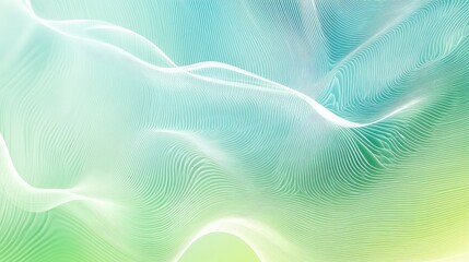 Thin abstract lines forming a wave pattern with gradients of light green and blue, giving a smooth and modern aesthetic perfect for a nature-inspired tech background