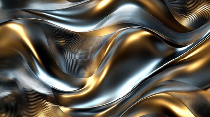 Poster - Thin metallic abstract lines intertwined in a wave pattern, reflecting light, creating a modern and sleek design, ideal for tech or corporate themes