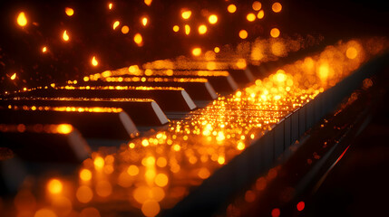 Poster - A close-up of piano keys adorned with glowing bokeh lights, creating a warm and inviting atmosphere.