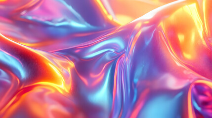 Poster - Abstract colorful fabric texture with smooth, shiny surface reflecting vibrant hues of purple and pink.