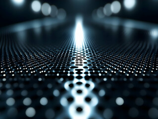 Poster - Futuristic abstract background with glowing dots, creating a sense of depth and motion, ideal for tech designs.