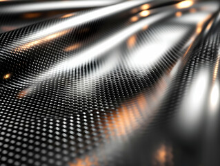 Poster - Abstract metallic texture with reflective lights creating a dynamic, modern visual effect on a dark background.