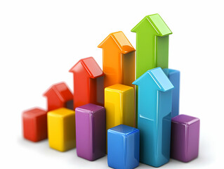 Poster - Colorful 3D bar graphs representing growth and progress on a white isolated background.