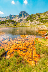 Mountain landscape in National Park Retezat, Romania. Hiking to Lacul Bucura througth Cabana Gențiana. Taul Pietrele