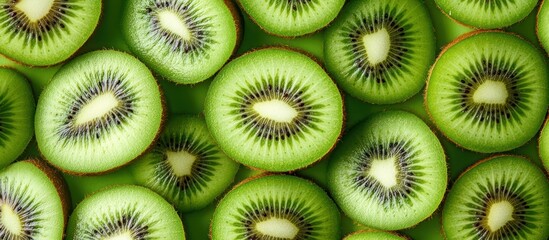 Wall Mural - Close-up shot of sliced kiwi fruits.