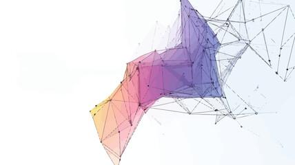 Poster - abstract polygonal geometry triangular network, low poly vector art with light connection structure,