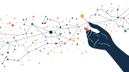 Poster - abstract tech network hand connecting digital points line art minimalist business illustration starr