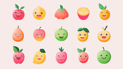Poster - Editable Vector Pack of New Apple Emojis Featuring Fun and Colorful Fruit Characters - Great for Digital Communication and Creative Projects
