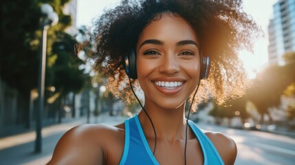 Smiling Woman Outdoors in Sunlight
