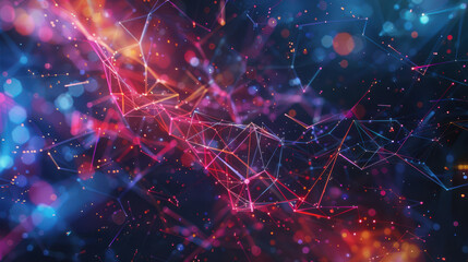 horizontal abstract illustration of a glowing network of dots and connections in a futuristic technology context