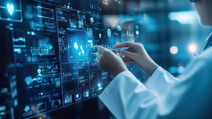 Poster - Doctor Using Advanced Digital Interface for Telemedicine Consultation in Modern Healthcare Setting
