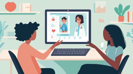 Poster - modern telemedicine consultation with doctor and patient using digital technology for remote healthc