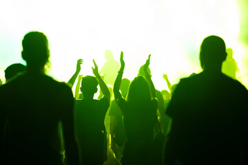 Wall Mural - Crowd at concert and colorful stage lights.