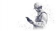 © Aziz - Abstract polygonal isolated engineer in technology style on a white background. Industry safety or architecture concept. Worker in white helmet holding tablet. Low poly wireframe vector illustration