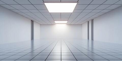 Poster - Bright Empty Room with Tiled Floor and Square Ceiling