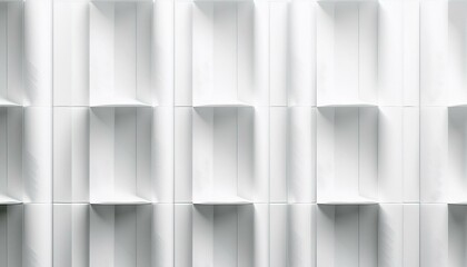 Poster - Random shifted hard stepped wide white wave bands background wallpaper template banner. Abstract white background. Light gray squares or blocks on white background. Abstract high-resolution geometric 