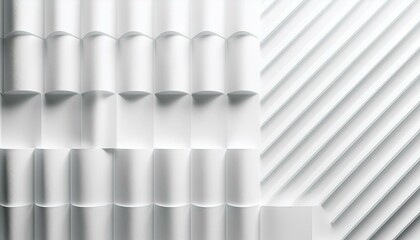 Poster - Random shifted hard stepped wide white wave bands background wallpaper template banner. Abstract white background. Light gray squares or blocks on white background. Abstract high-resolution geometric 