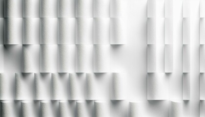 Poster - Random shifted hard stepped wide white wave bands background wallpaper template banner. Abstract white background. Light gray squares or blocks on white background. Abstract high-resolution geometric 