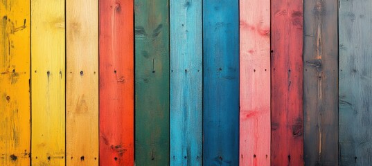 Wall Mural - Bright colorful wooden planks arranged horizontally
