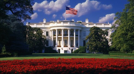 American flag with white house