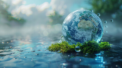 A globe made of water the earth is visible inside, symbolizing international water day 