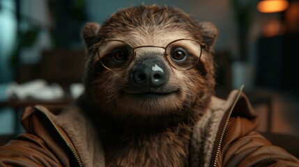 Poster - Adorable sloth wearing glasses