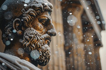 Poster - Frozen ancient greek statue in the snow