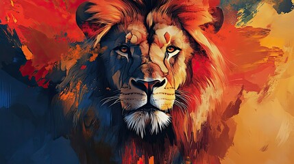 Poster - Close-up Portrait of a Majestic Lion with Abstract Background