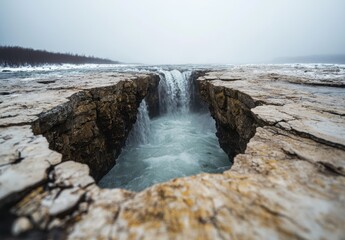 Wall Mural - Majestic waterfall cascading over rocky cliffs