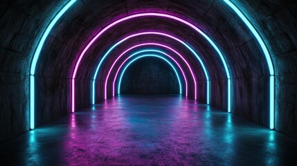 Poster - Futuristic neon tunnel with vibrant lighting