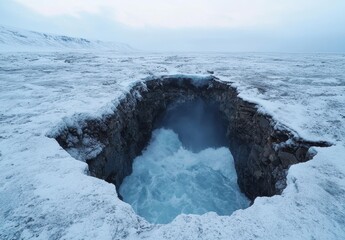 Poster - Frozen Icelandic Landscape with Dramatic Crevasse