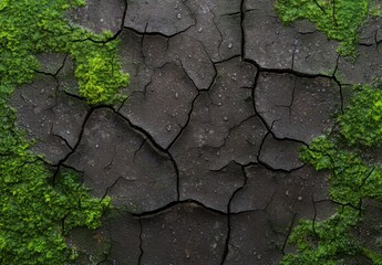 Wall Mural - Cracked earth and moss texture