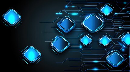 Wall Mural - Abstract technology background with glowing blue squares