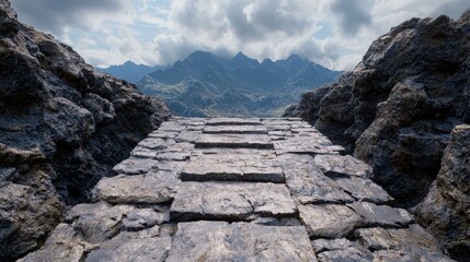 Canvas Print - Dramatic mountain landscape with stone pathway