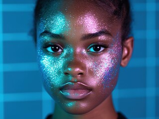 Poster - Glittering face of a young person